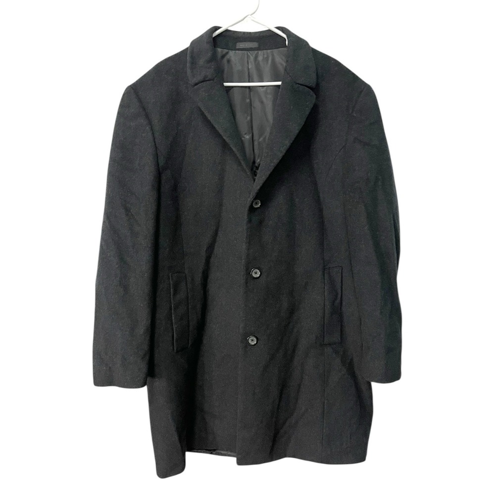 Lauren Ralph Lauren 44L Black Overcoat Wool Blend 3 Button Car Coat Long